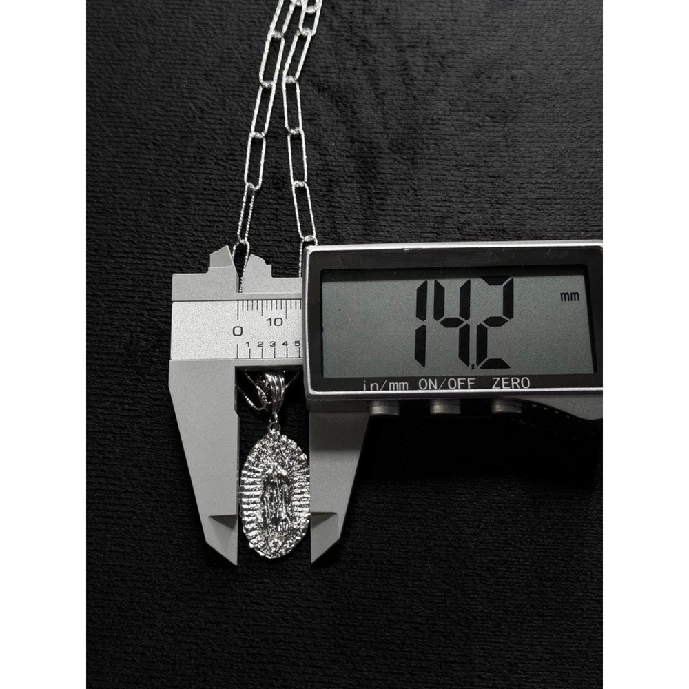 Virgin Mary Guadalupe Pendant Necklace Silver Tone Paperclip Chain 21 In - Picture 5 of 6